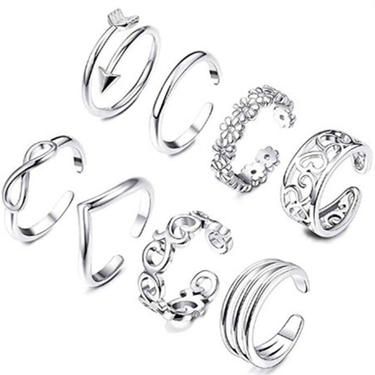8-Pack Silver Ring Set